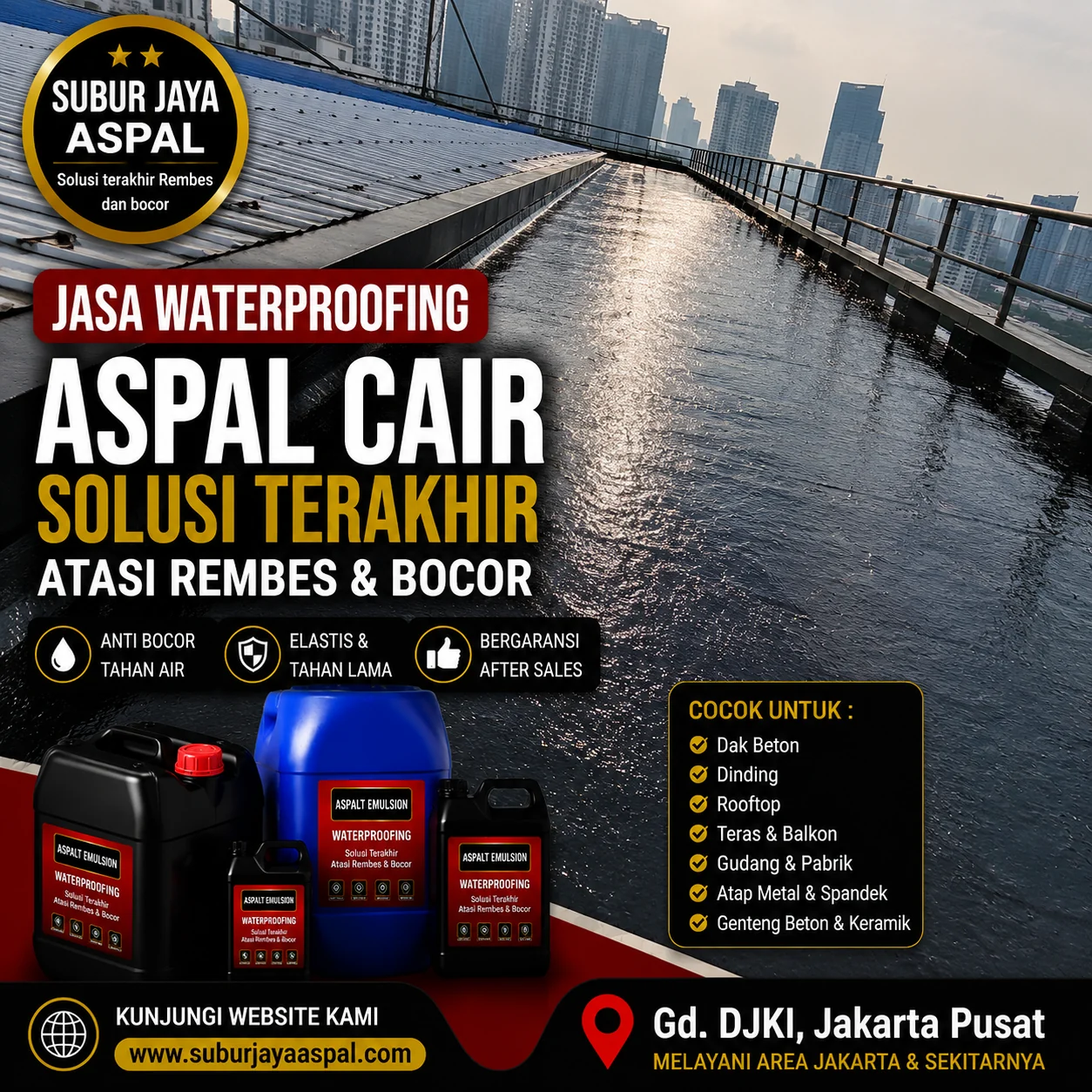 Jasa waterproofing aspal cair Gedung DJKI Jakarta Pusat