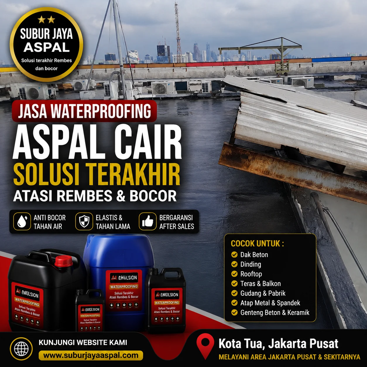 Jasa waterproofing aspal cair dak beton Kota Tua Jakarta Pusat