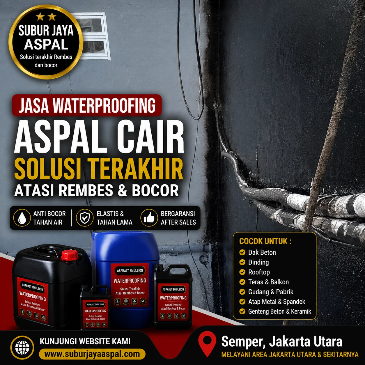 Waterproofing dinding Semper Jakarta Utara dengan aspal cair